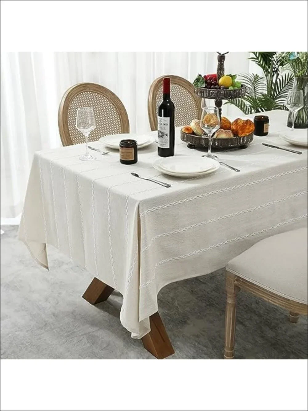 Farmhouse Linen Look Tablecloth 60x104 Wrinkle Resistant Washable Dining